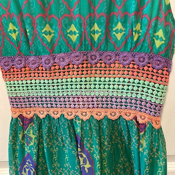 Anthropologie Hermant & Nandita Green Crochet Silk Maxi Dress Size 2 - Picture 5 of 12